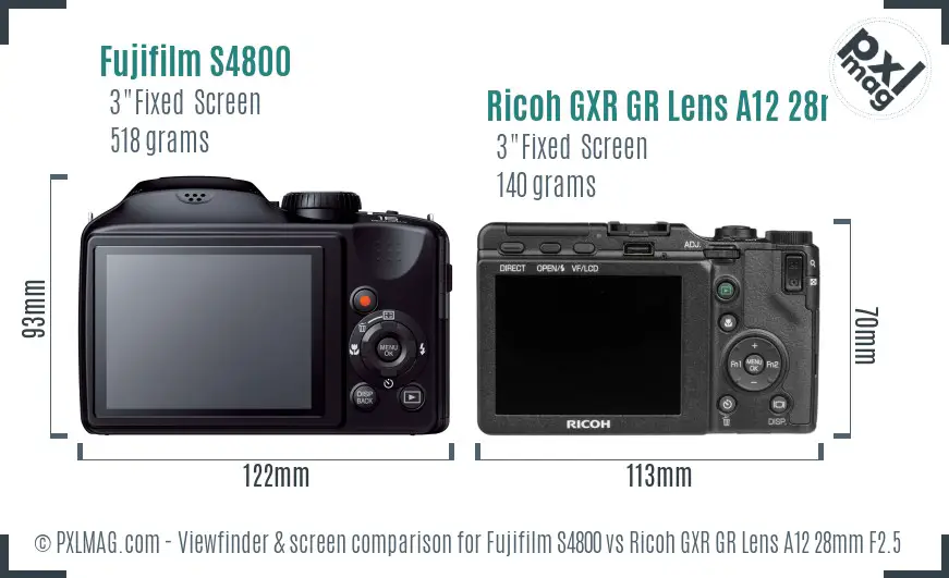 Fujifilm S4800 vs Ricoh GXR GR Lens A12 28mm F2.5 Screen and Viewfinder comparison Fujifilm S4800 vs Ricoh GXR GR Lens A12 28mm F2.5 Screen and Viewfinder comparison