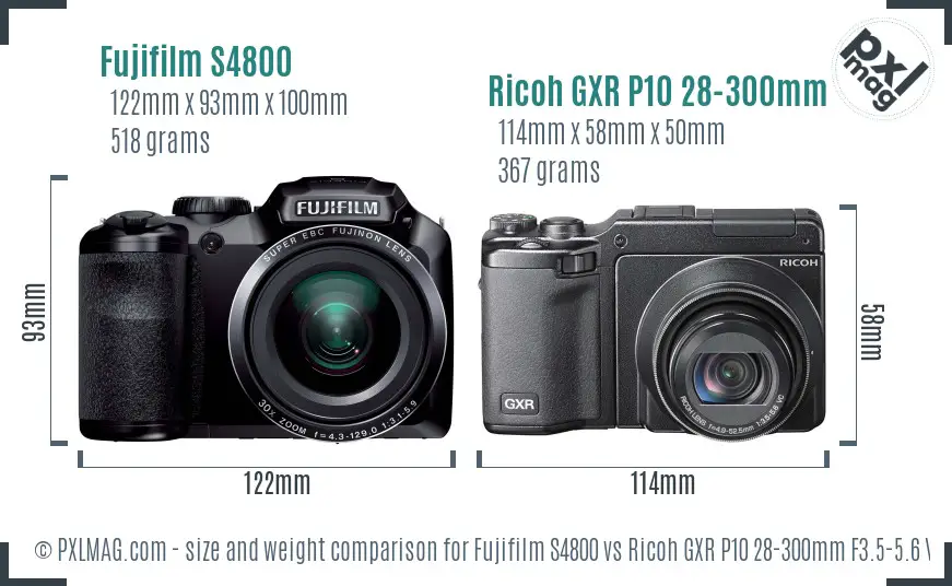 Fujifilm S4800 vs Ricoh GXR P10 28-300mm F3.5-5.6 VC size comparison