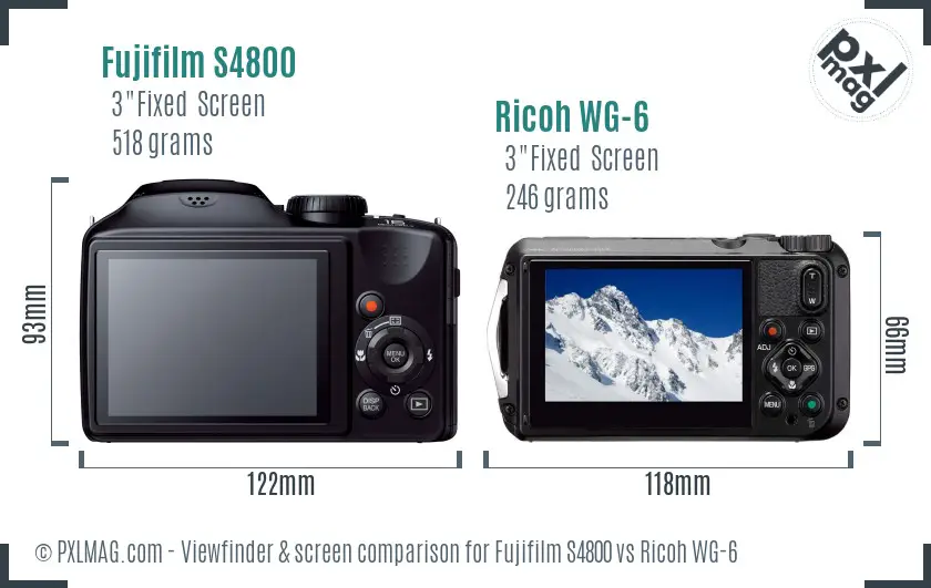 Fujifilm S4800 vs Ricoh WG-6 Screen and Viewfinder comparison