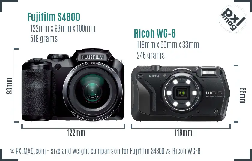 Fujifilm S4800 vs Ricoh WG-6 size comparison