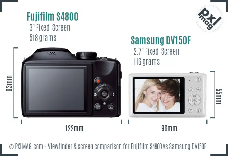 Fujifilm S4800 vs Samsung DV150F Screen and Viewfinder comparison Fujifilm S4800 vs Samsung DV150F Screen and Viewfinder comparison