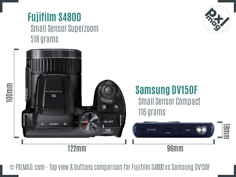 Fujifilm S4800 vs Samsung DV150F top view buttons comparison Fujifilm S4800 vs Samsung DV150F top view buttons comparison