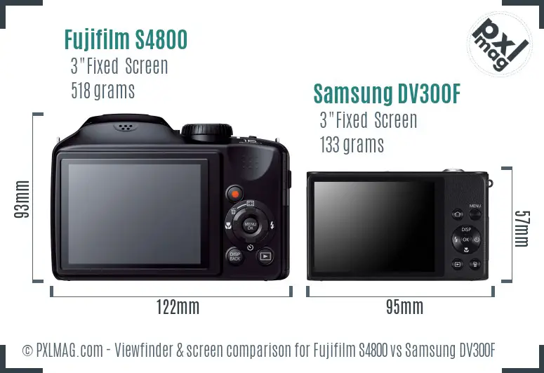 Fujifilm S4800 vs Samsung DV300F Screen and Viewfinder comparison