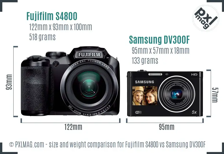 Fujifilm S4800 vs Samsung DV300F size comparison