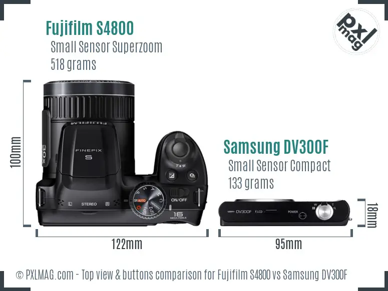 Fujifilm S4800 vs Samsung DV300F top view buttons comparison