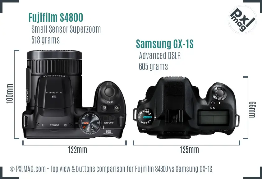Fujifilm S4800 vs Samsung GX-1S top view buttons comparison