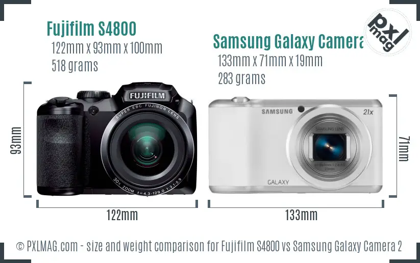 Fujifilm S4800 vs Samsung Galaxy Camera 2 size comparison