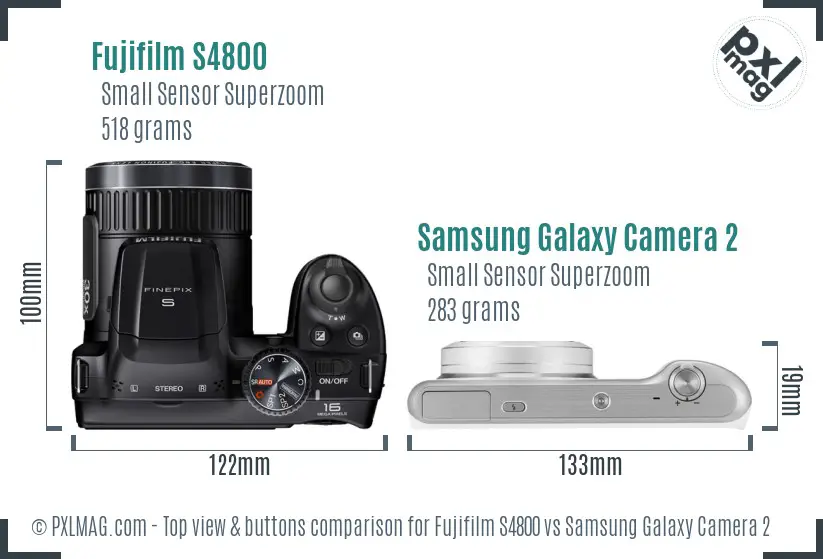 Fujifilm S4800 vs Samsung Galaxy Camera 2 top view buttons comparison