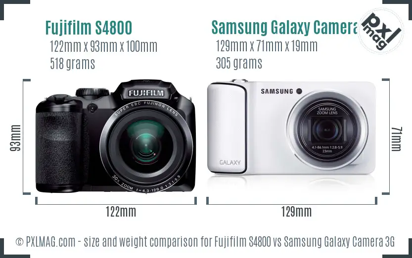 Fujifilm S4800 vs Samsung Galaxy Camera 3G size comparison Fujifilm S4800 vs Samsung Galaxy Camera 3G size comparison