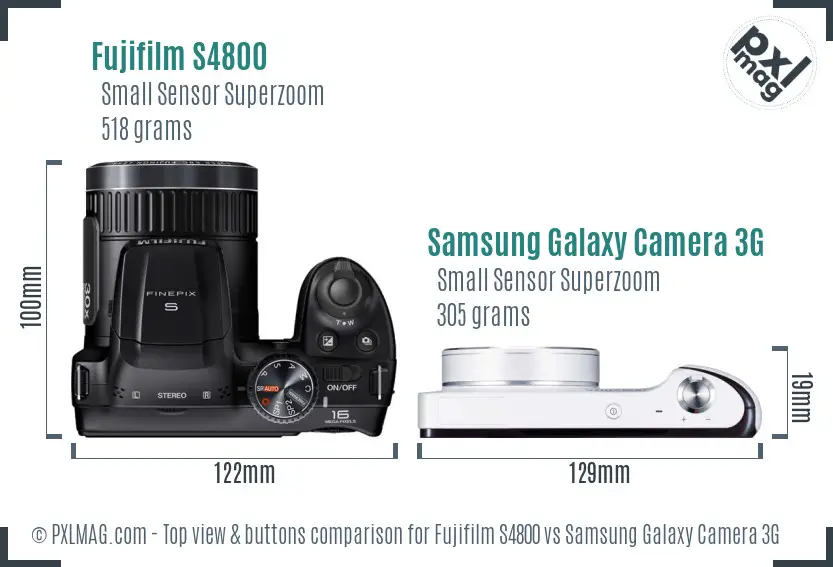 Fujifilm S4800 vs Samsung Galaxy Camera 3G top view buttons comparison Fujifilm S4800 vs Samsung Galaxy Camera 3G top view buttons comparison