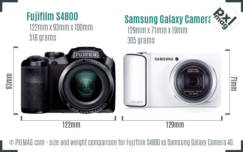 Fujifilm S4800 vs Samsung Galaxy Camera 4G size comparison