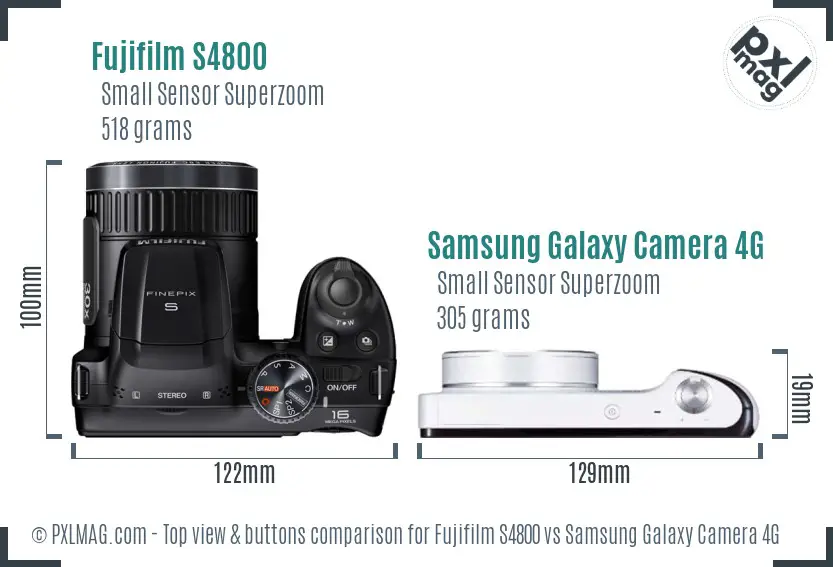Fujifilm S4800 vs Samsung Galaxy Camera 4G top view buttons comparison
