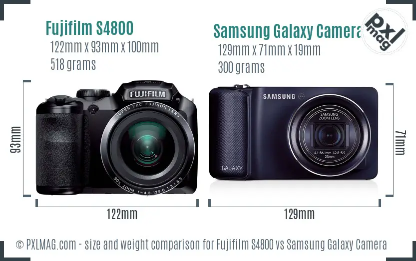 Fujifilm S4800 vs Samsung Galaxy Camera size comparison