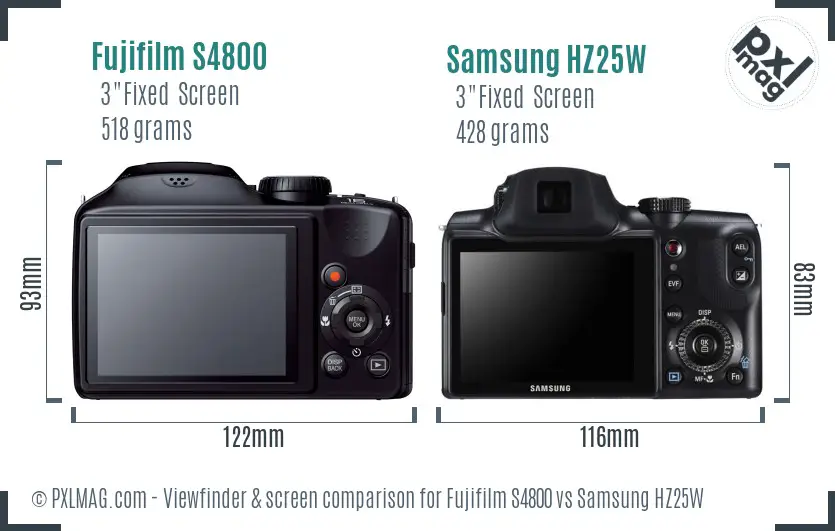 Fujifilm S4800 vs Samsung HZ25W Screen and Viewfinder comparison Fujifilm S4800 vs Samsung HZ25W Screen and Viewfinder comparison