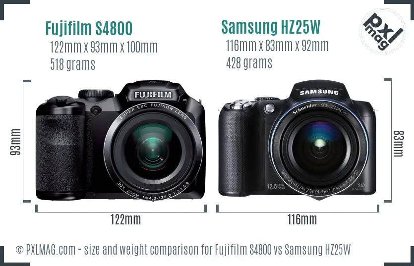 Fujifilm S4800 vs Samsung HZ25W size comparison Fujifilm S4800 vs Samsung HZ25W size comparison