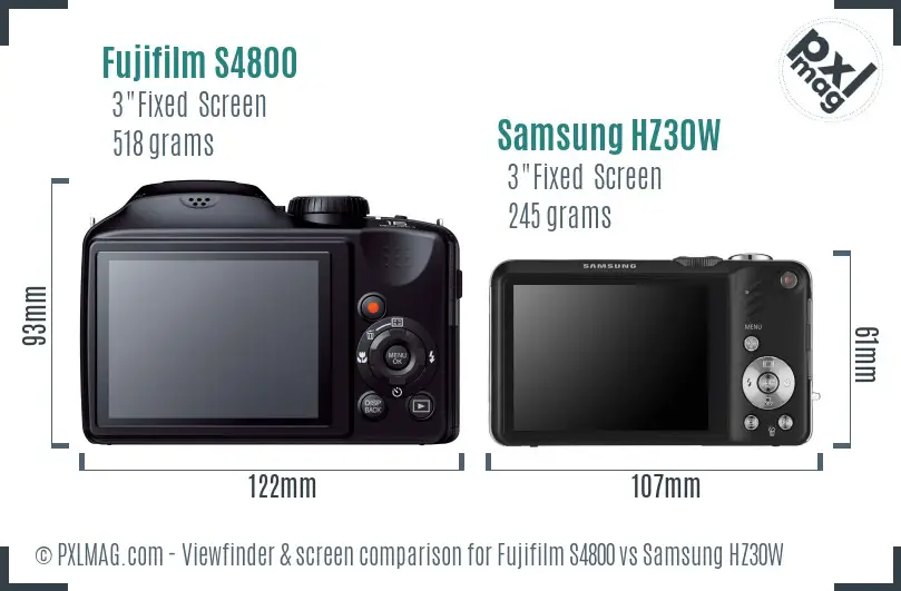 Fujifilm S4800 vs Samsung HZ30W Screen and Viewfinder comparison