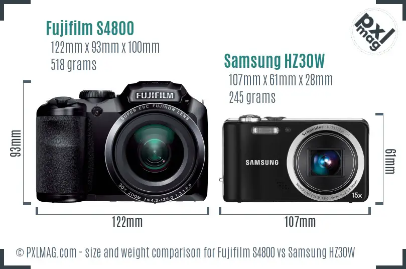 Fujifilm S4800 vs Samsung HZ30W size comparison