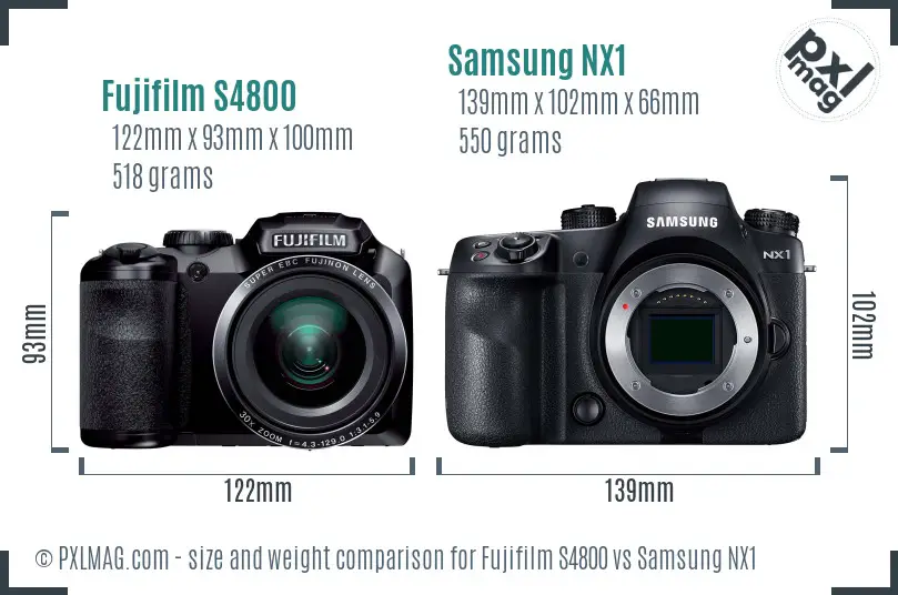 Fujifilm S4800 vs Samsung NX1 size comparison