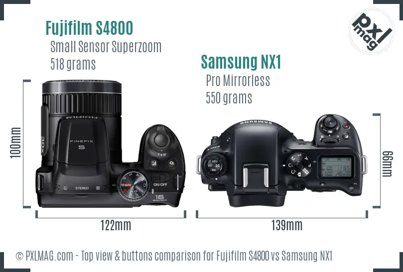 Fujifilm S4800 vs Samsung NX1 top view buttons comparison