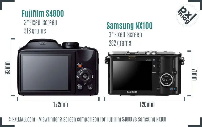 Fujifilm S4800 vs Samsung NX100 Screen and Viewfinder comparison