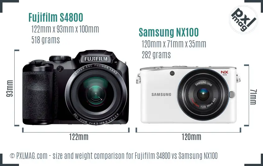 Fujifilm S4800 vs Samsung NX100 size comparison