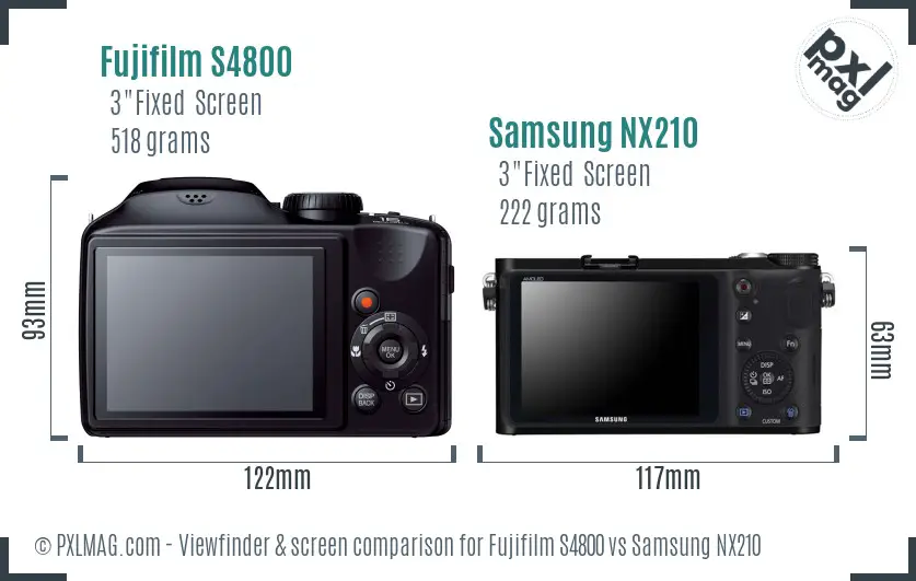 Fujifilm S4800 vs Samsung NX210 Screen and Viewfinder comparison