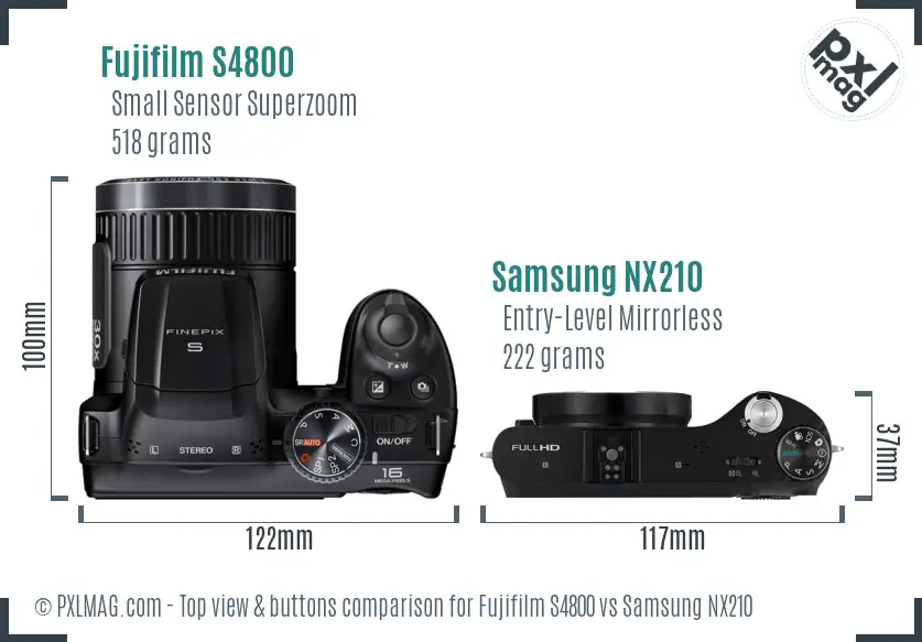 Fujifilm S4800 vs Samsung NX210 top view buttons comparison