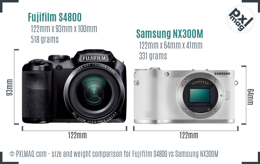 Fujifilm S4800 vs Samsung NX300M size comparison