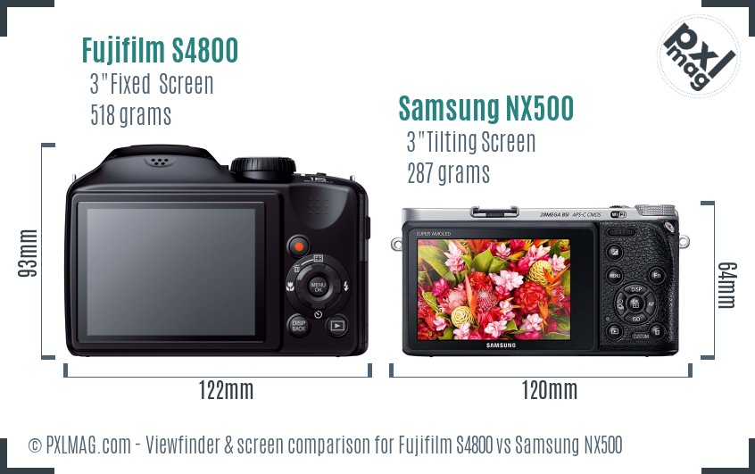 Fujifilm S4800 vs Samsung NX500 Screen and Viewfinder comparison
