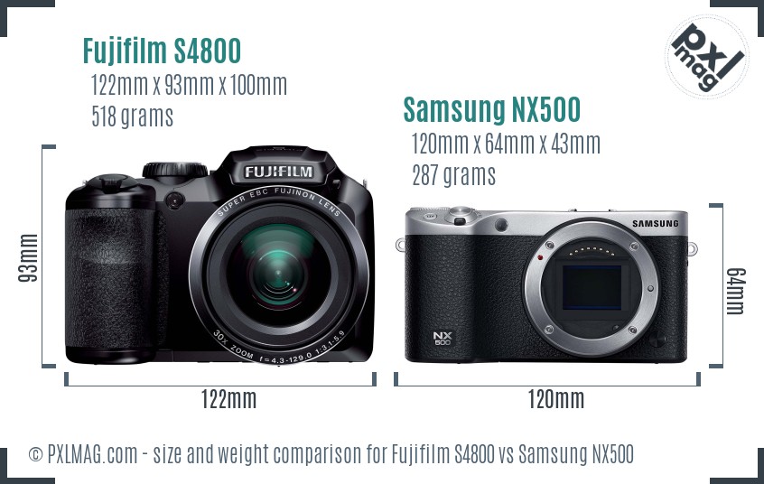 Fujifilm S4800 vs Samsung NX500 size comparison Fujifilm S4800 vs Samsung NX500 size comparison