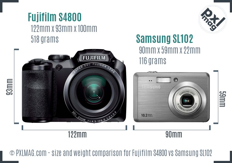 Fujifilm S4800 vs Samsung SL102 size comparison Fujifilm S4800 vs Samsung SL102 size comparison