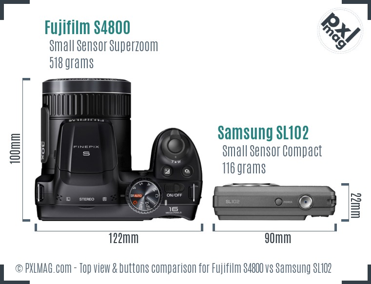 Fujifilm S4800 vs Samsung SL102 top view buttons comparison