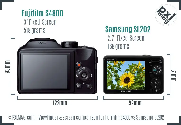 Fujifilm S4800 vs Samsung SL202 Screen and Viewfinder comparison