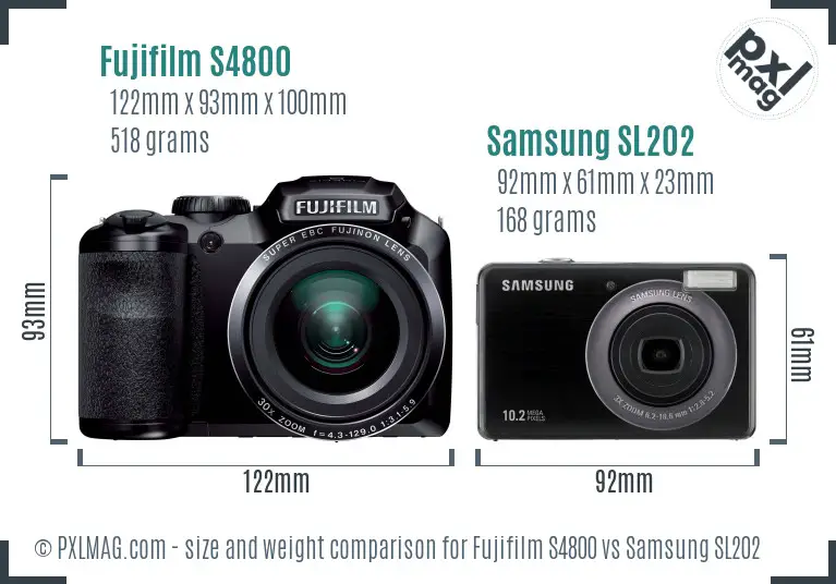 Fujifilm S4800 vs Samsung SL202 size comparison