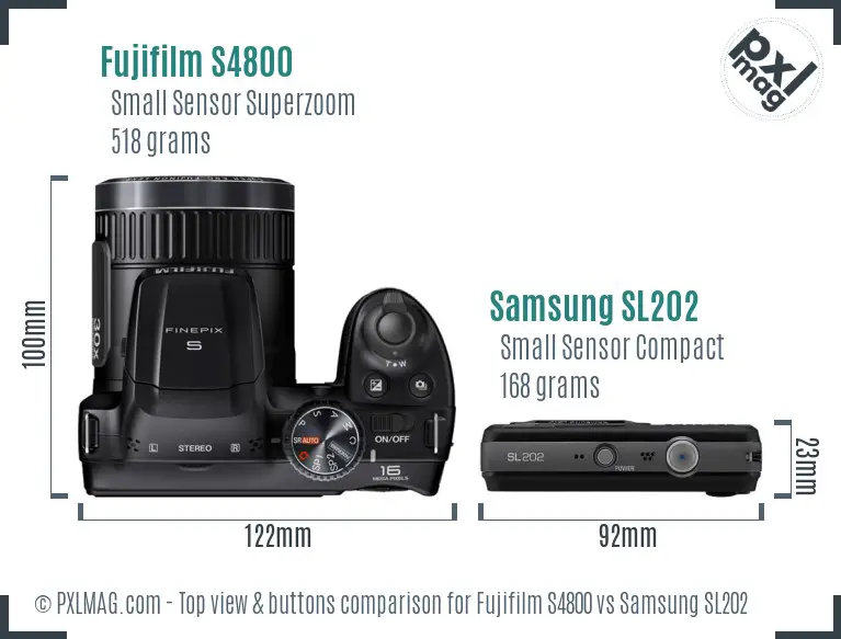 Fujifilm S4800 vs Samsung SL202 top view buttons comparison
