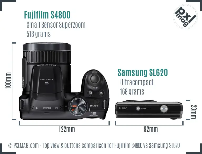 Fujifilm S4800 vs Samsung SL620 top view buttons comparison