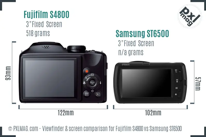 Fujifilm S4800 vs Samsung ST6500 Screen and Viewfinder comparison