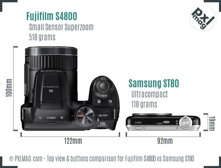 Fujifilm S4800 vs Samsung ST80 top view buttons comparison