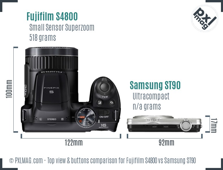 Fujifilm S4800 vs Samsung ST90 top view buttons comparison