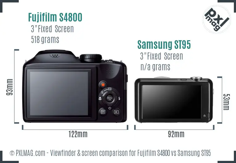 Fujifilm S4800 vs Samsung ST95 Screen and Viewfinder comparison