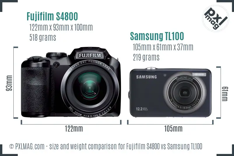 Fujifilm S4800 vs Samsung TL100 size comparison