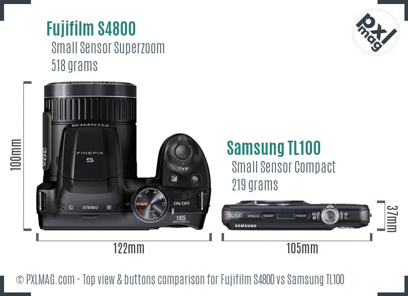 Fujifilm S4800 vs Samsung TL100 top view buttons comparison