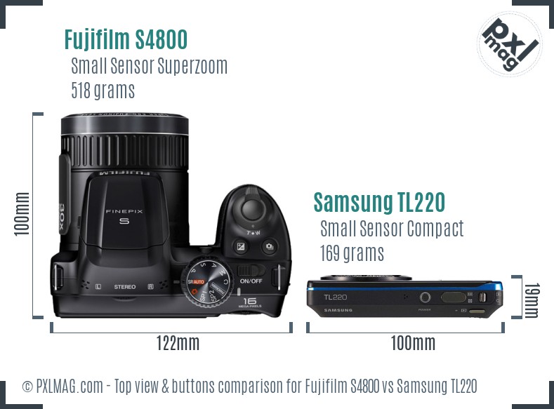 Fujifilm S4800 vs Samsung TL220 top view buttons comparison