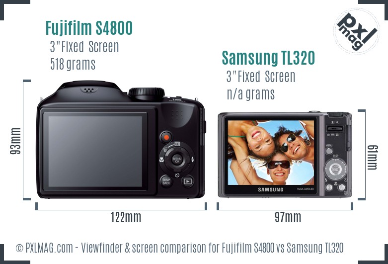 Fujifilm S4800 vs Samsung TL320 Screen and Viewfinder comparison
