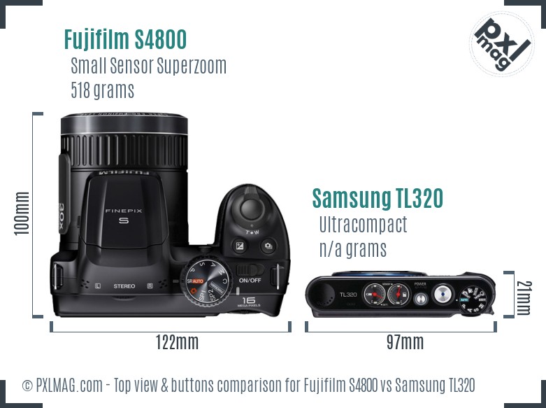 Fujifilm S4800 vs Samsung TL320 top view buttons comparison