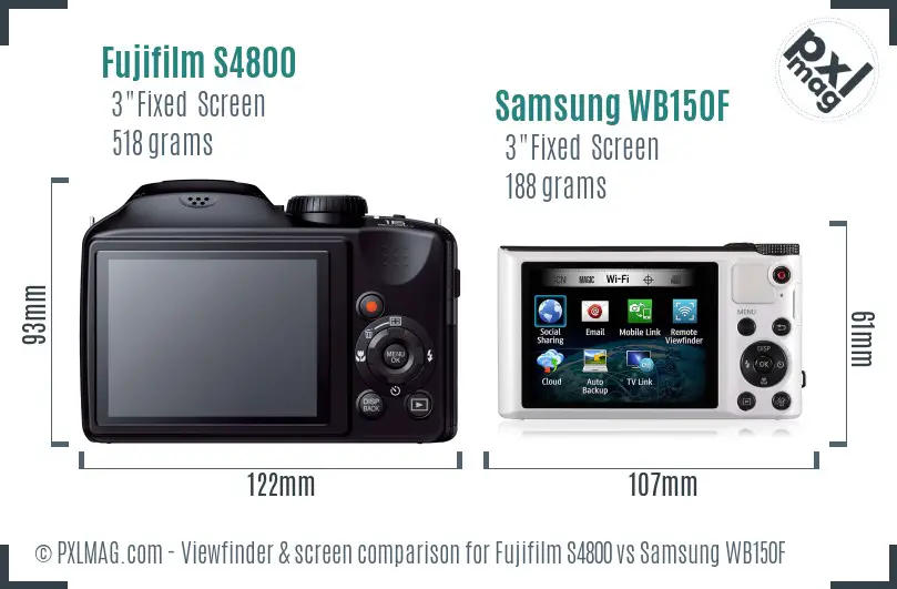 Fujifilm S4800 vs Samsung WB150F Screen and Viewfinder comparison