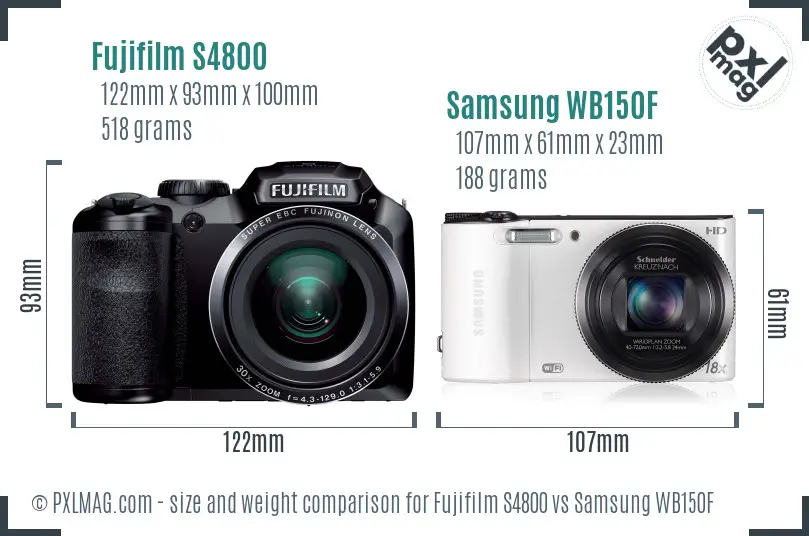 Fujifilm S4800 vs Samsung WB150F size comparison