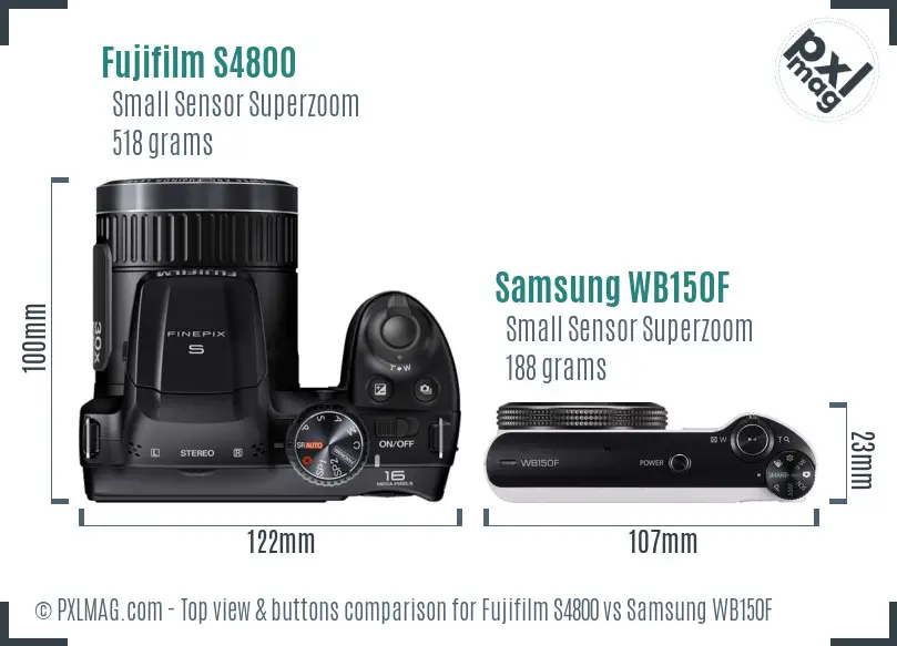 Fujifilm S4800 vs Samsung WB150F top view buttons comparison