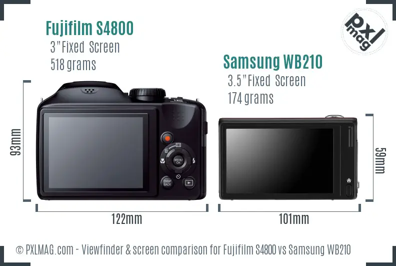 Fujifilm S4800 vs Samsung WB210 Screen and Viewfinder comparison