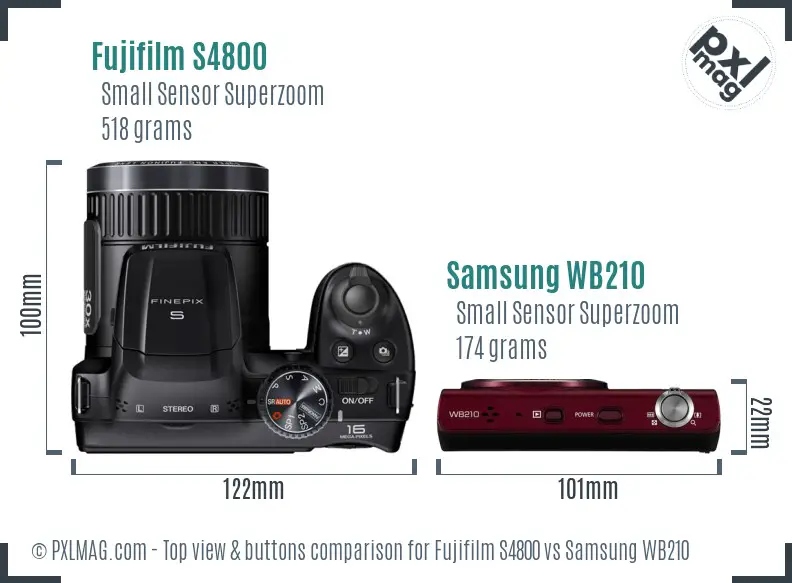 Fujifilm S4800 vs Samsung WB210 top view buttons comparison